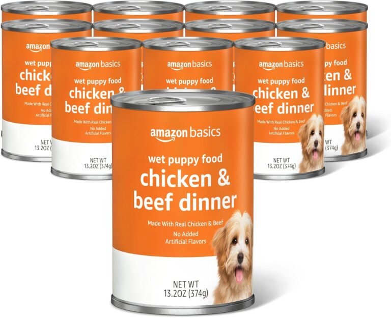 Amazon Basics Puppy Chopped Ground Dinner Canned Dog Food, Chicken & Beef, 13.2 oz (Pack of 12)