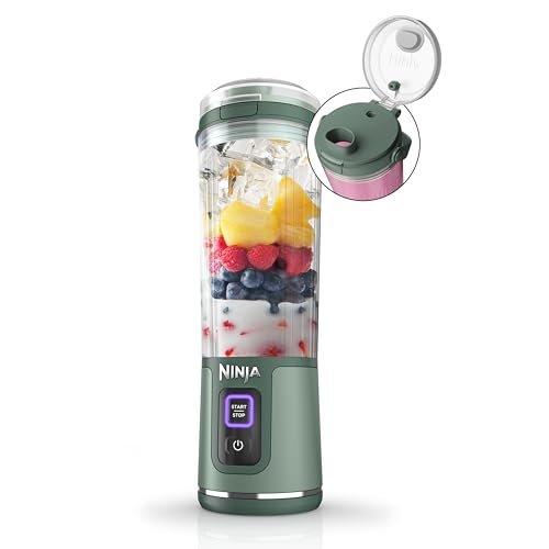 Ninja Blast Portable Blender, Cordless, 18oz Vessel, Forest Green, BC151EM | USB-C rechargeable, cordless blending anywhere. BlastBlade crushes ice & frozen fruit. Leakproof sip lid, dishwasher safe.