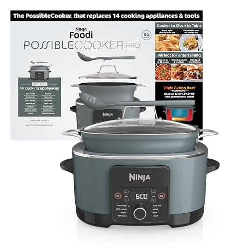 Ninja® PossibleCooker™ PRO 8-in-1, 8.5-qt, Sea Salt Gray, MC1001 | Replaces 14 appliances, Triple Fusion Heat®, slow cook, sauté, roast & steam, nonstick oven-safe pot to 500°F