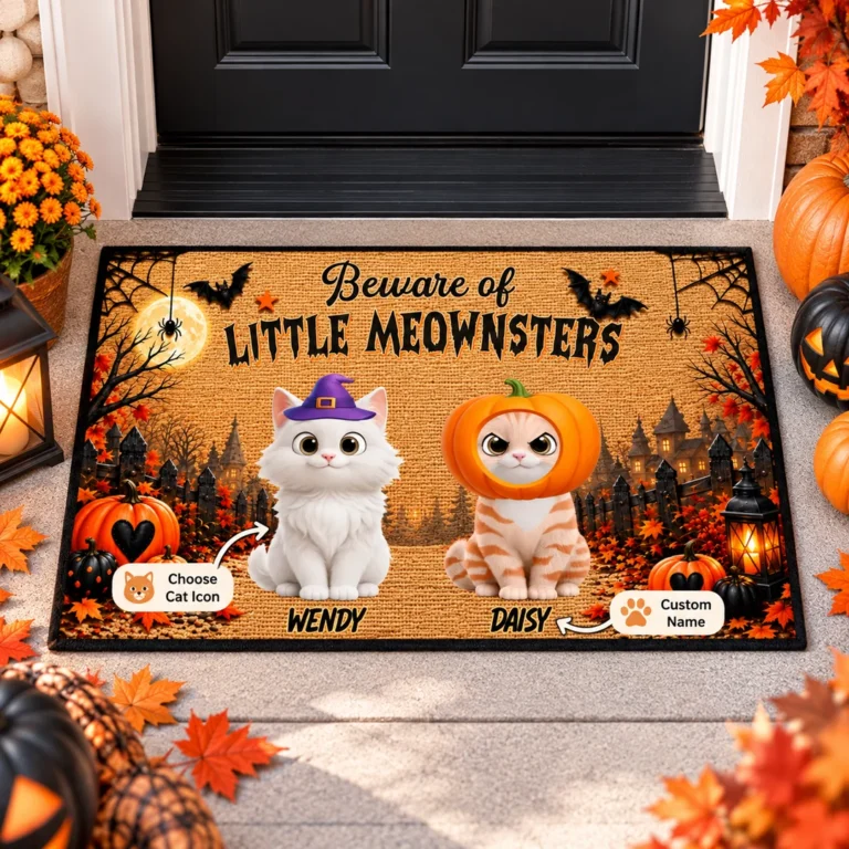 Personalized Halloween Cat Doormat – 25x15 inch