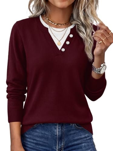 WIHOLL Burgundy Tops for Women Winter Sweaters Holiday Clothes Trendy L | Cozy Sweaters, Womens Blouses, Fashion Clothing, Cashmere, Spring, Lightweight, Pullover, Dressy, Quiet Luxury, Vacation