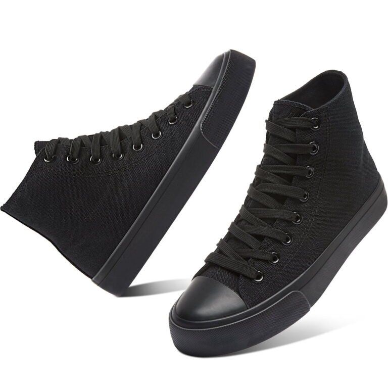 Womens High Top Canvas Sneakers Lace Up Mid Top Canvas Shoes Comfortable Non Slip Walking Shoes Casual Tennis Shoes for Women(ALL Black US9)
